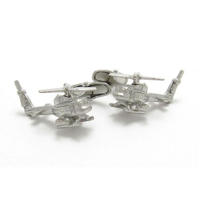 Chrome UH-1 Huey Helicopter Cufflinks